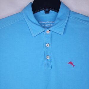 Tommy Bahama Polo Shirt Mens Medium Blue Islandzone Pima Cotton 37.5 Polyester